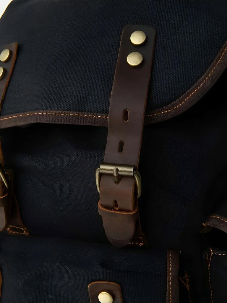 Waxed canvas and genuine leather backpack, waterproof and spacious, Beltran model