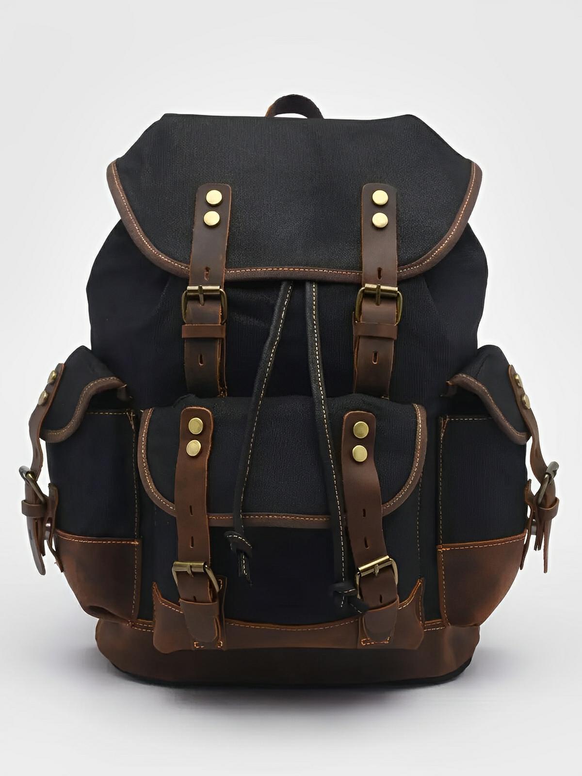 Modell Beltran, wasserdichter und geräumiger Rucksack aus gewachstem Canvas und echtem Leder
