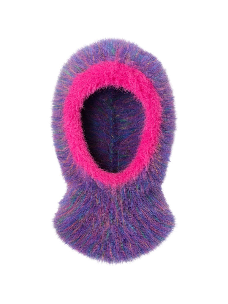 Soft knitted balaclava, hat with integrated collar in faux fur, warm and colorful winter accessory, Nitra model