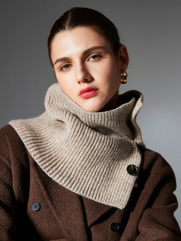 Cache-cou laine femme, tour de cou tricoté, col montant à boutons, accessoire hiver chaud, couleur douce, modèle Angela