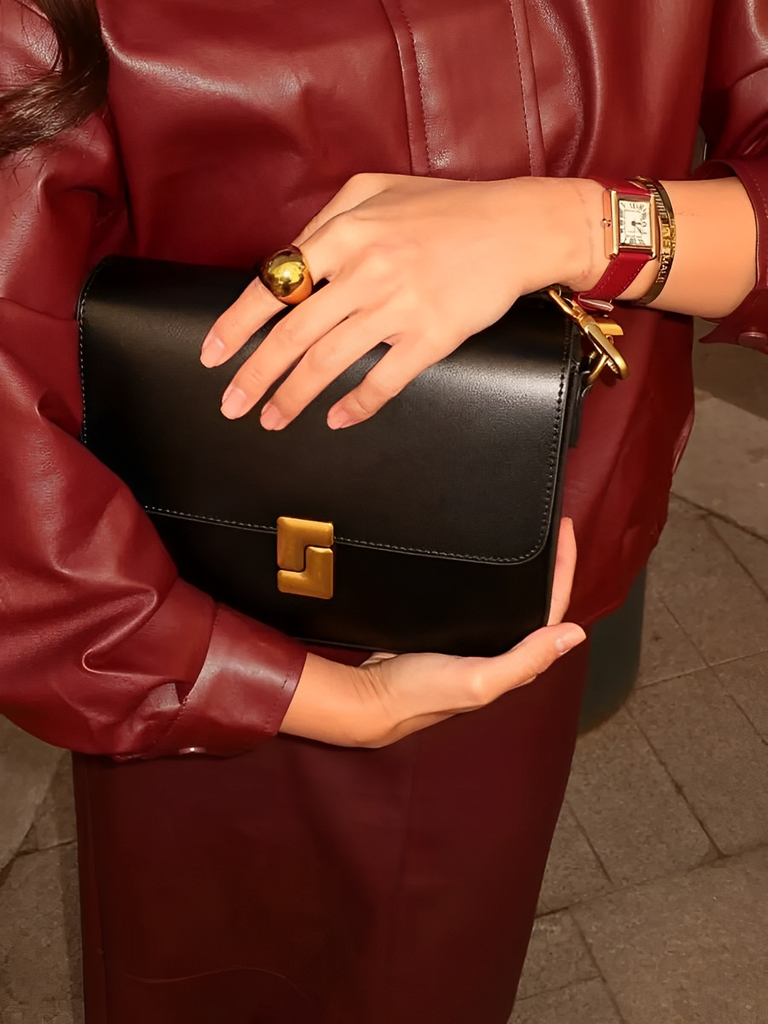 Borsa a mano in pelle pieno fiore, design retrò, chiusura metallica, da portare a spalla, elegante e pratica, modello Carine