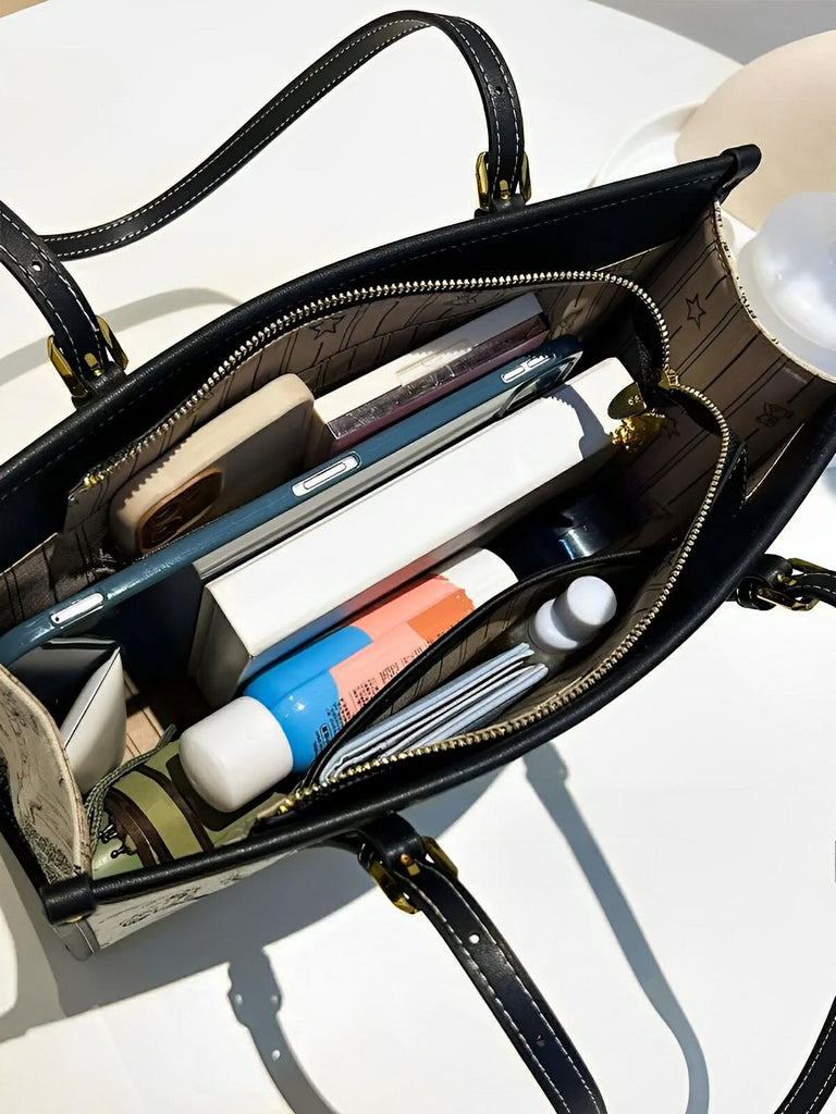 Borsa shopper donna, a spalla in tela, grande capacità, tote bag con motivo animale, per l’uso quotidiano chic, modello Prisca