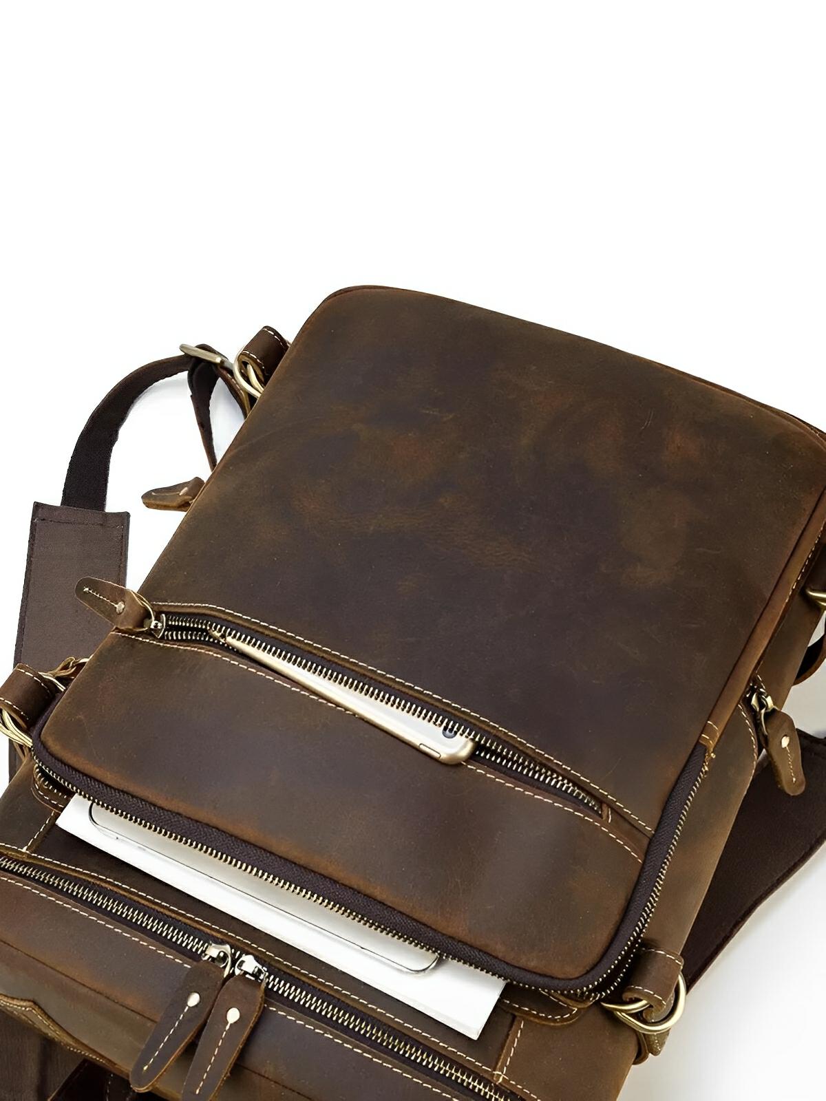 Leather backpack, with multiple pockets, for daily use, Rosaire model