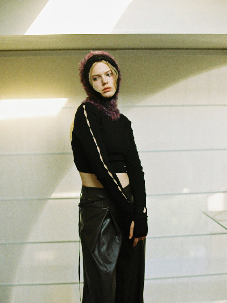 Soft knitted balaclava, hat with integrated collar in faux fur, warm and colorful winter accessory, Nitra model