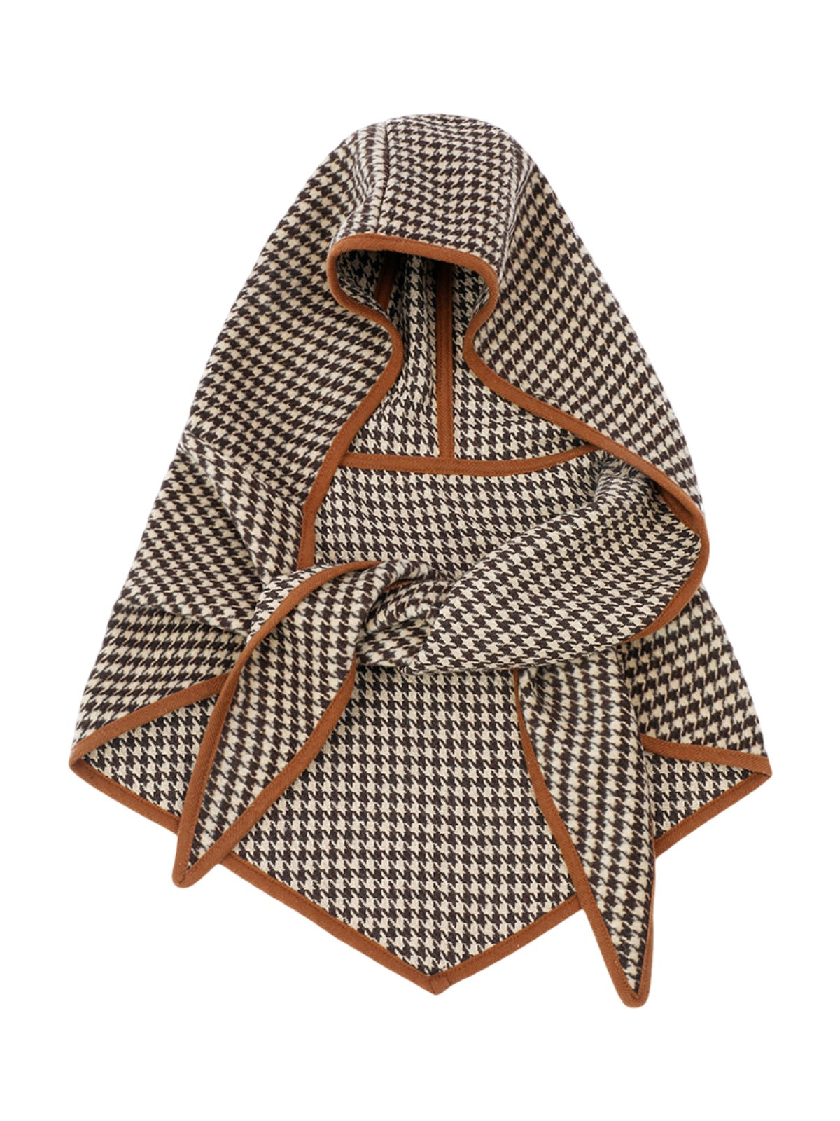 Châle capuche pied-de-poule, châle chaud hiver femme, écharpe capuche marron, foulard doux à carreaux, accessoire mode hiver, modèle Hirdane
