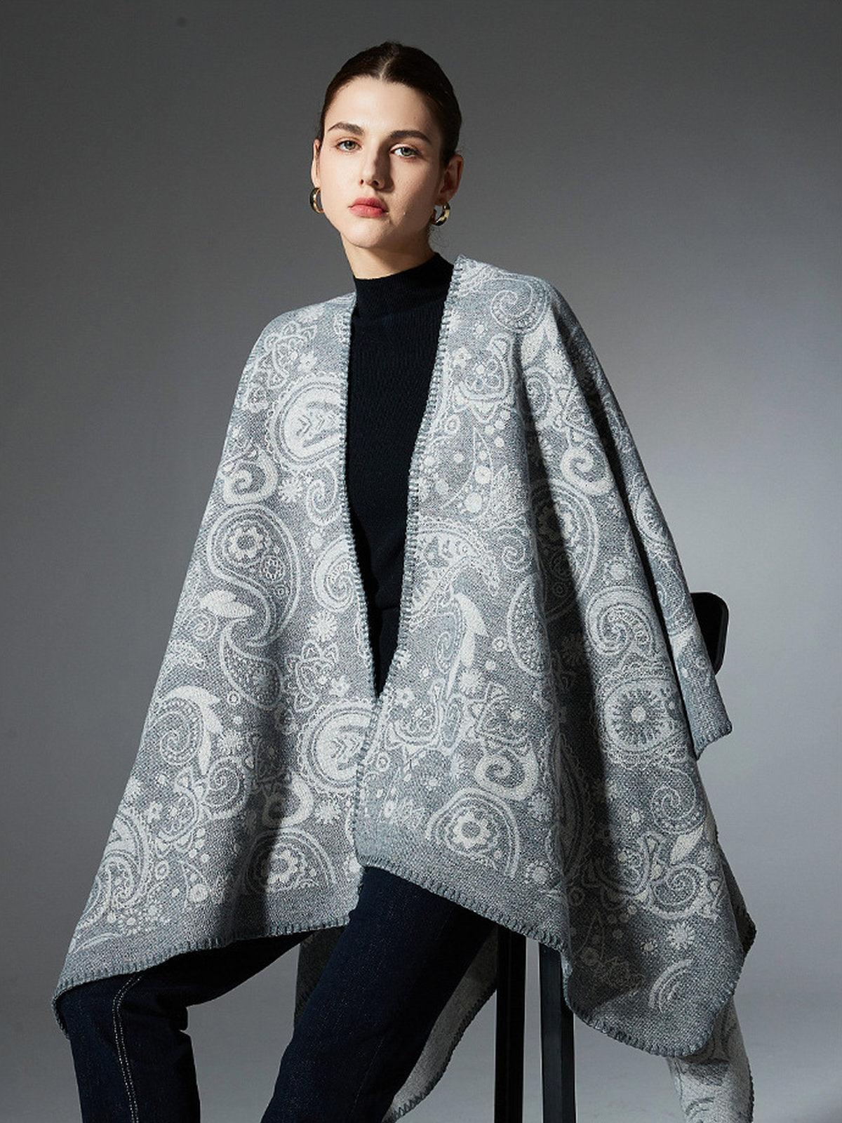 Châle femme laine et acrylique, châle à motifs cachemire, grand châle doux et chaud, poncho léger, châle d’hiver confortable, modèle Yina