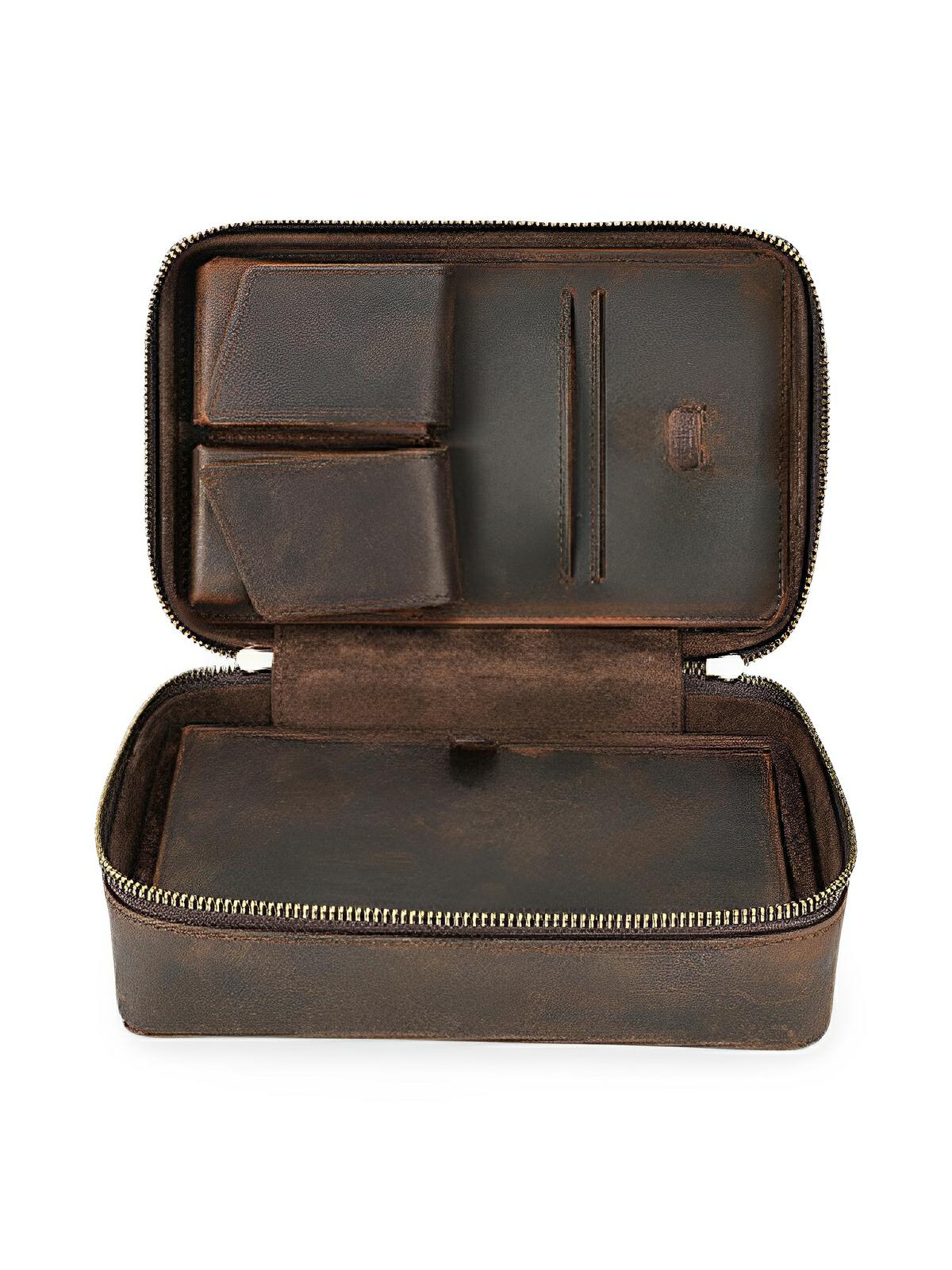 Cave à cigares, en cuir, vintage et adapté au transport, modèle Tiberius
