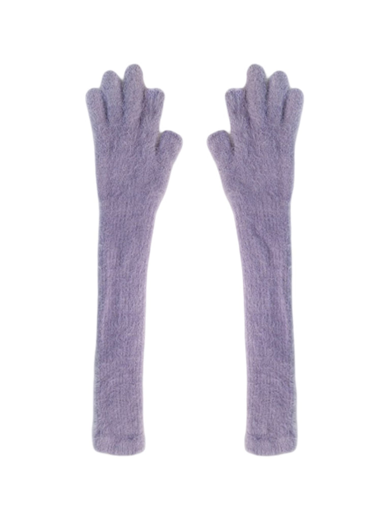Gant long hiver femme, fausse fourrure doux, gant sans doigts peluche, gant violet crème noir, gant mode hiver chaud, modèle Likta