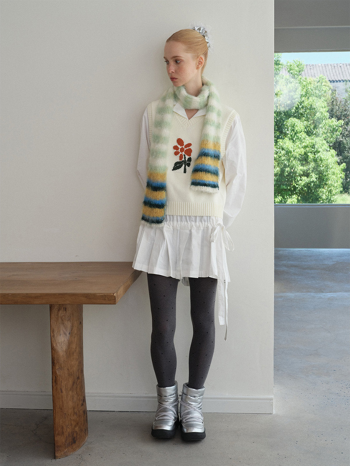 Écharpe en maille duveteuse, rayures multicolores, douce et chaude, style streetwear hivernal, longue écharpe fine, modèle tendance unisexe, modèle Fizie