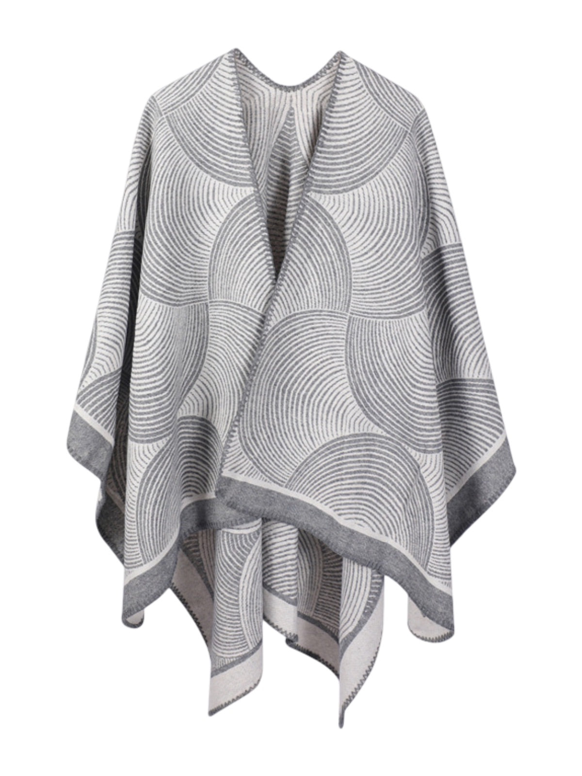 Châle géométrique laine, cape chaude femme, poncho doux gris, châle grand format hiver, couverture épaules design moderne, modèle Tija