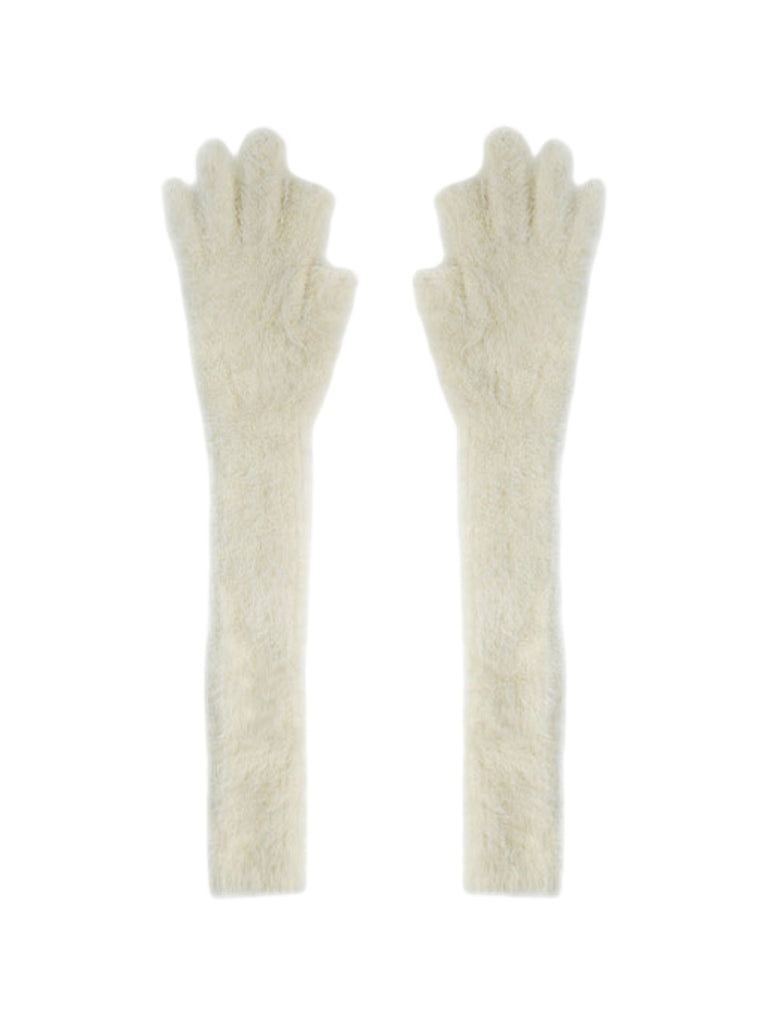 Gant long hiver femme, fausse fourrure doux, gant sans doigts peluche, gant violet crème noir, gant mode hiver chaud, modèle Likta