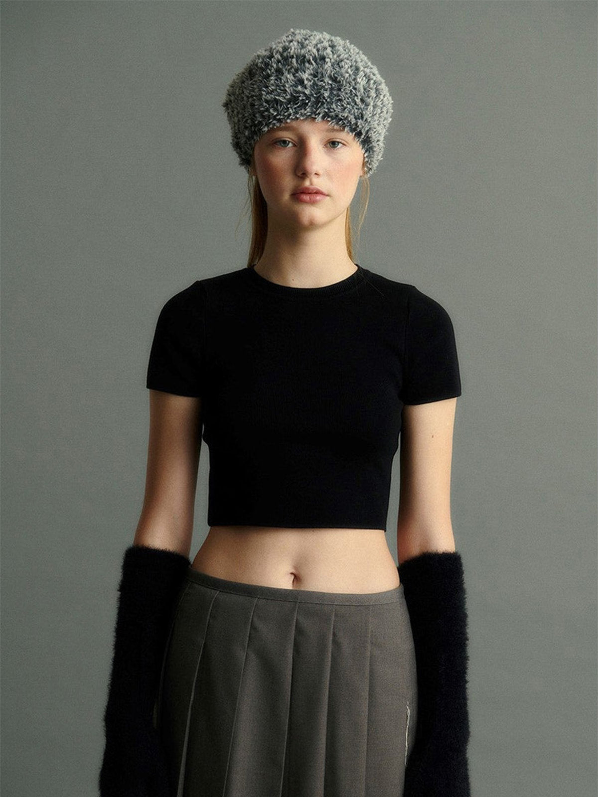 Gant long hiver femme, fausse fourrure doux, gant sans doigts peluche, gant violet crème noir, gant mode hiver chaud, modèle Likta
