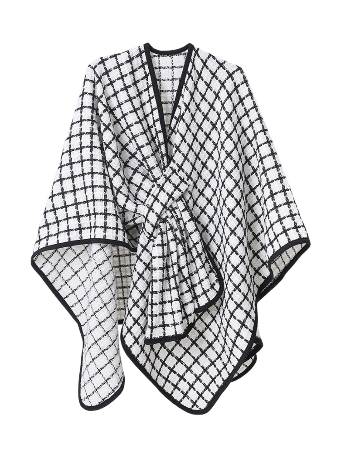 Châle à carreaux noir et blanc, cape douce en fibres synthétiques, poncho chaud femme, accessoire mode automne hiver, grande étole légère et confortable, modèle Princia
