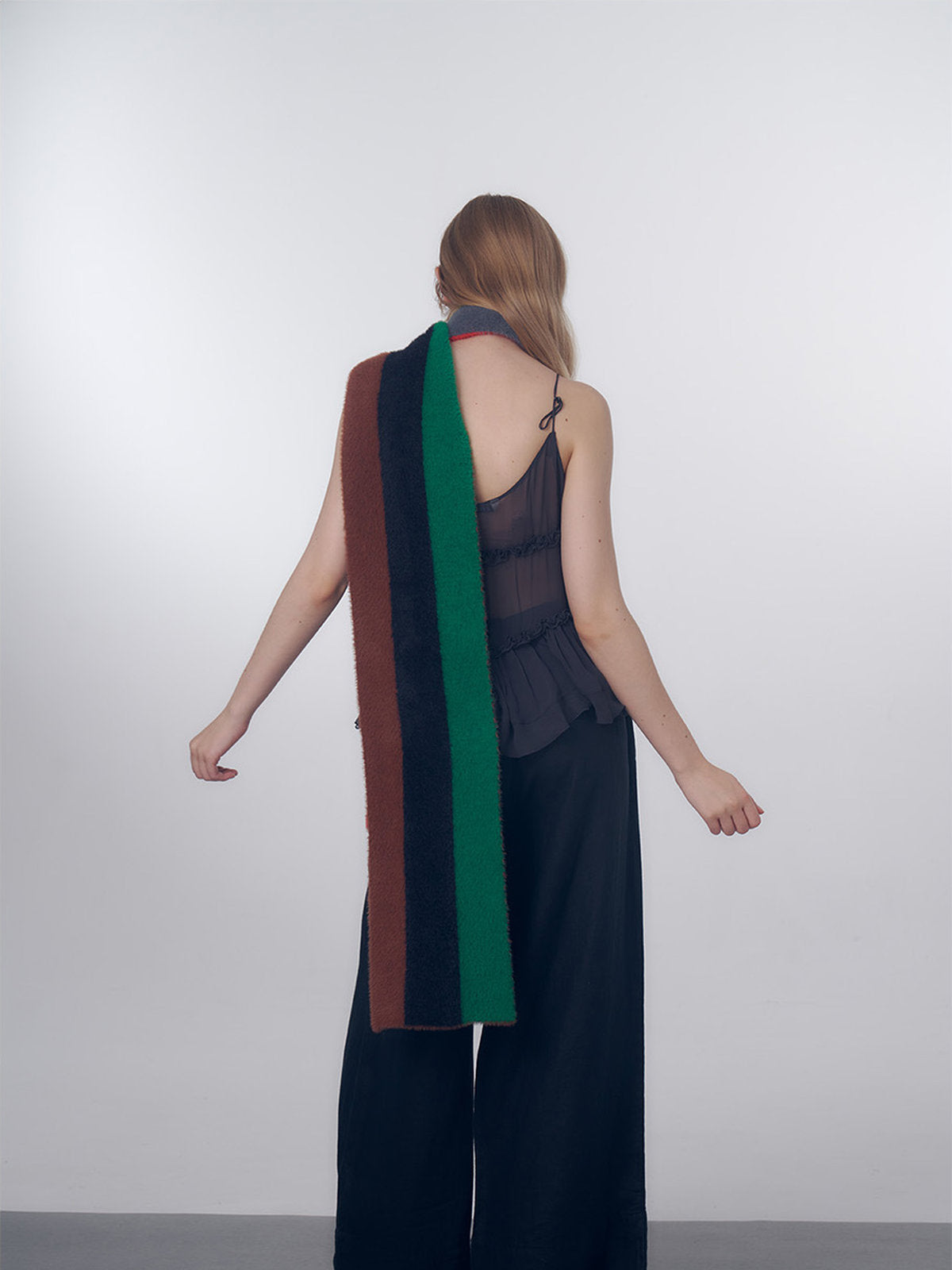 Long striped multicolor scarf, soft fluffy wool, warm and light, fine knit winter, colorful fashion accessories, Nadum model