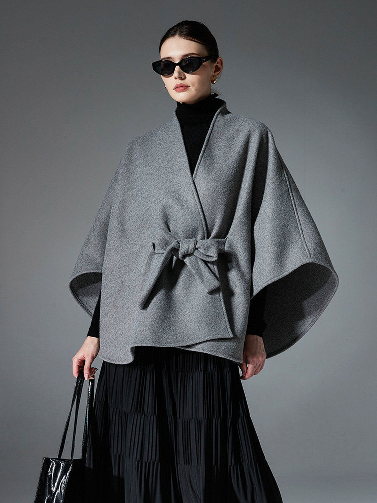 Châle double face chic, cape ceinturée, poncho femme hiver, châle chaud, manteau léger, modèle Kora