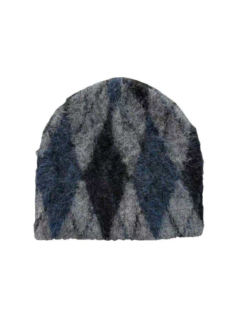 Bonnet maille losange doux, accessoire laine hiver femme, couvre chef tricoté chaud, sans bord mixte, bonnet style rétro graphique, bonnet streetwear moelleux, modèle Dias