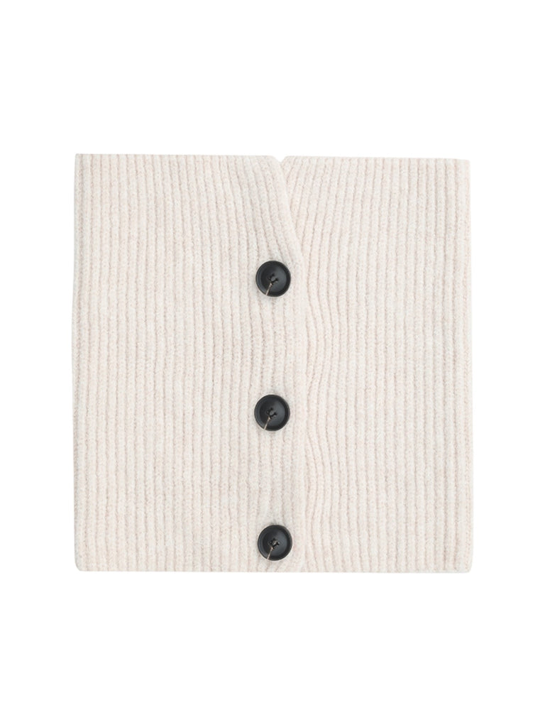 Cache-cou laine femme, tour de cou tricoté, col montant à boutons, accessoire hiver chaud, couleur douce, modèle Angela