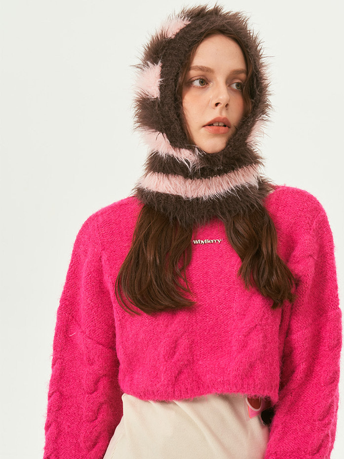Cagoule tricotée douce en fausse fourrure, unisexe chaude, à rayures, cagoule d’hiver colorée, style streetwear, moelleuse à enfiler, modèle Yénize