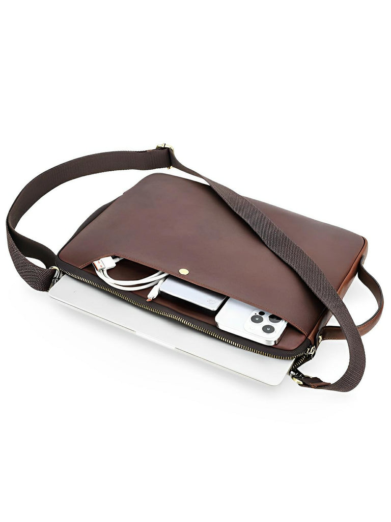 Housse en cuir pour ordinateur, sacoche élégante avec bandoulière ajustable, rangement sécurisé, compatible 14,2 pouces, modèle Nestor