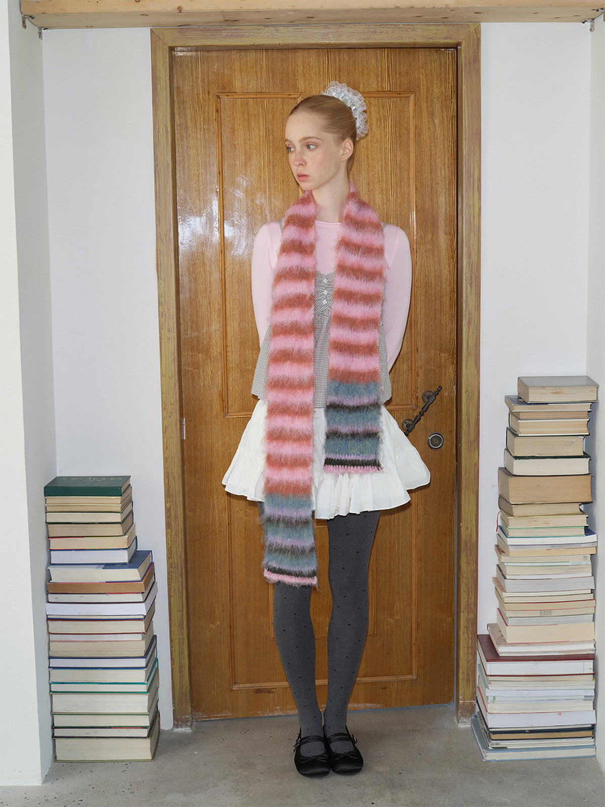 Écharpe en maille duveteuse, rayures multicolores, douce et chaude, style streetwear hivernal, longue écharpe fine, modèle tendance unisexe, modèle Fizie
