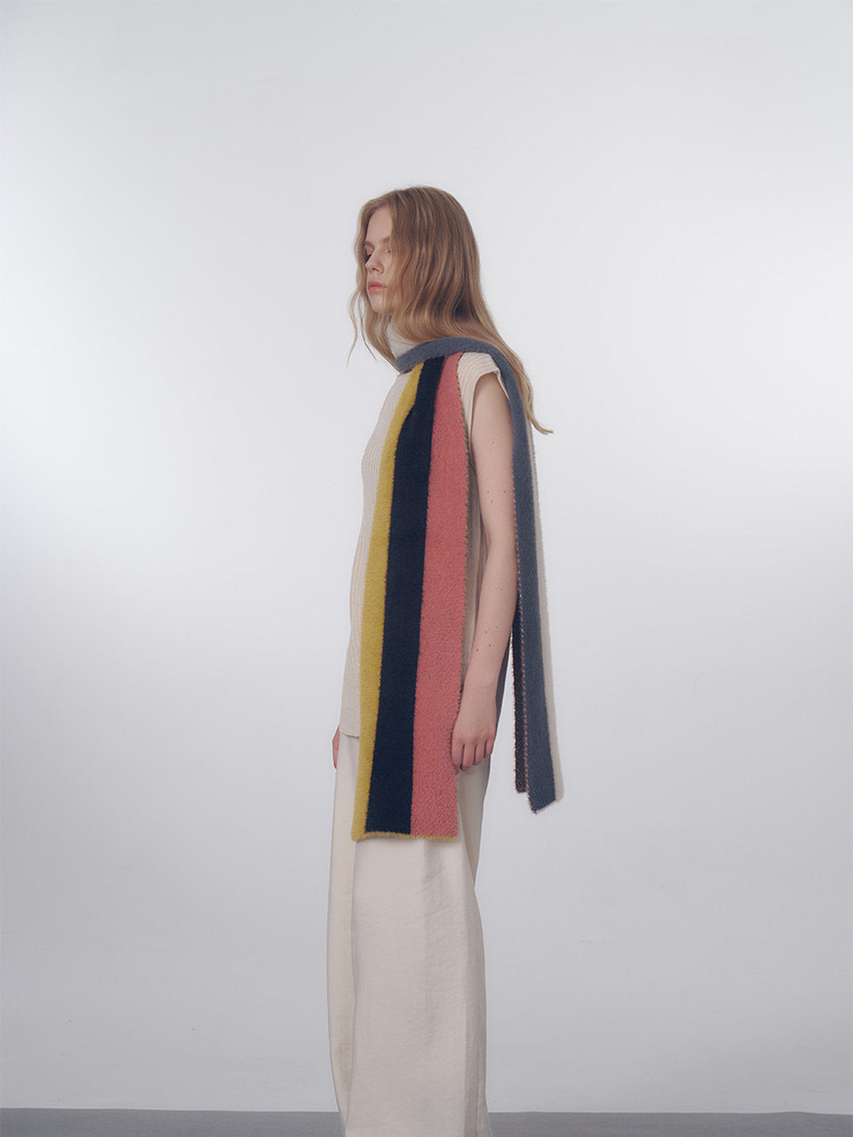 Long striped multicolor scarf, soft fluffy wool, warm and light, fine knit winter, colorful fashion accessories, Nadum model