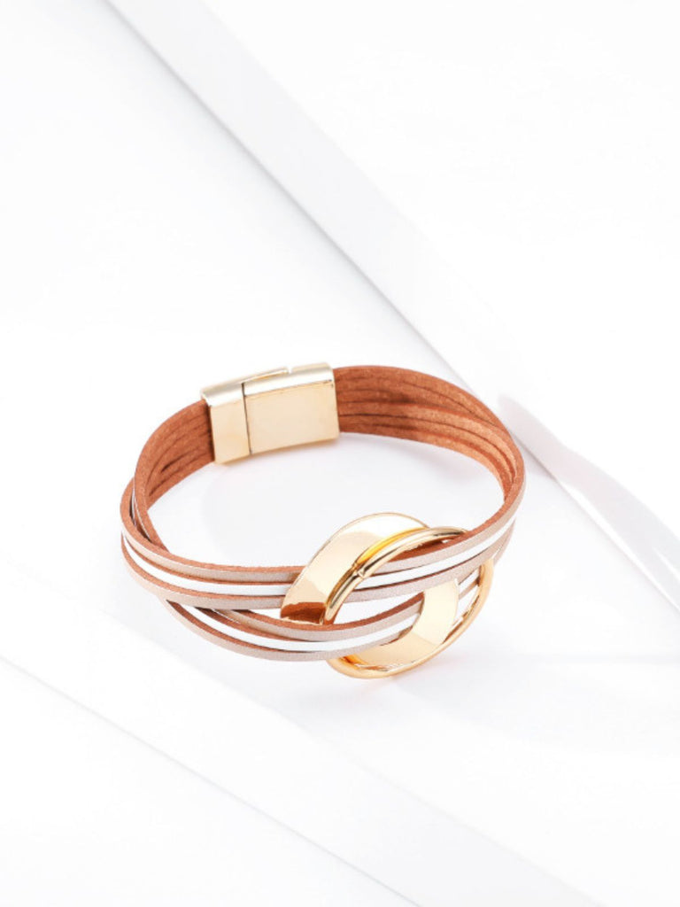 Bracciale in pelle multigiro, magnetico, donna, stile bohémien, largo, colorato, modello Odylle