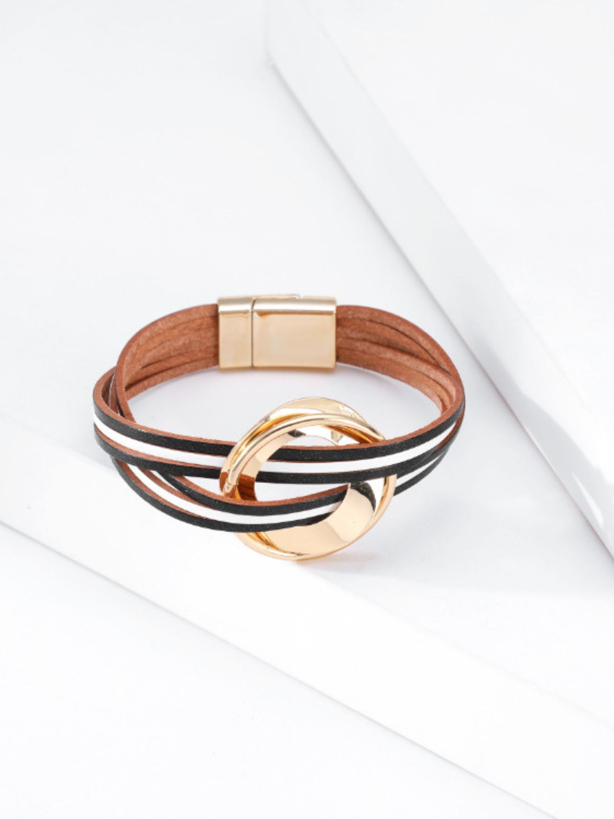 Bracelet cuir multirangs, magnétique, femme, style bohème, large, coloré, modèle Odylle