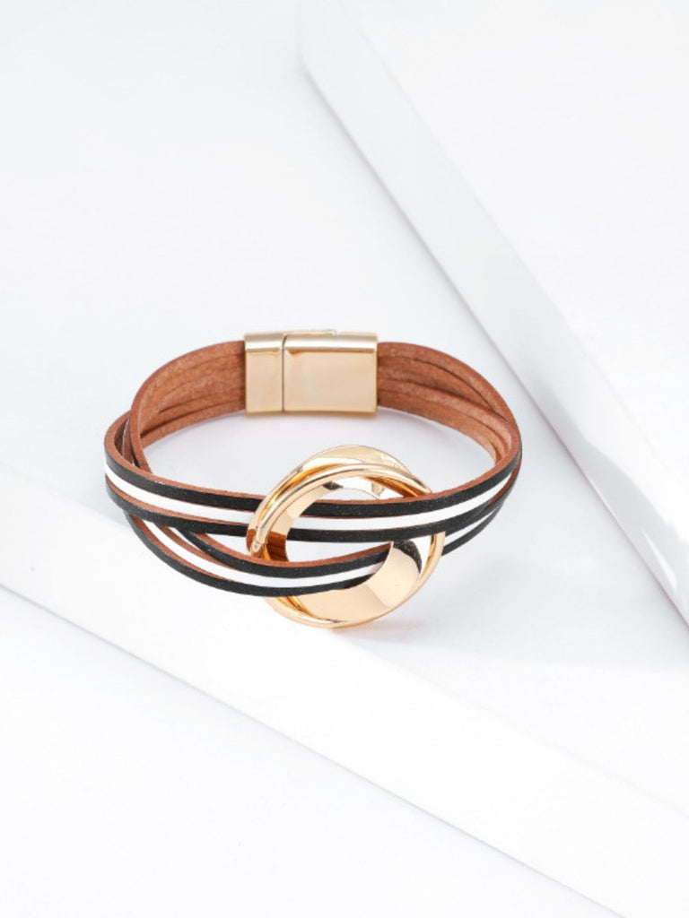 Bracciale in pelle multigiro, magnetico, donna, stile bohémien, largo, colorato, modello Odylle