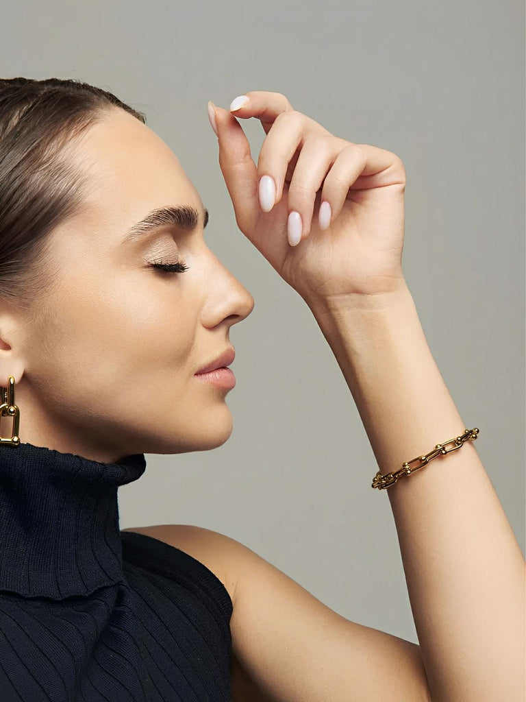 Bracciale a catena con ferro di cavallo, acciaio inossidabile, moschettone regolabile, modello Olivia