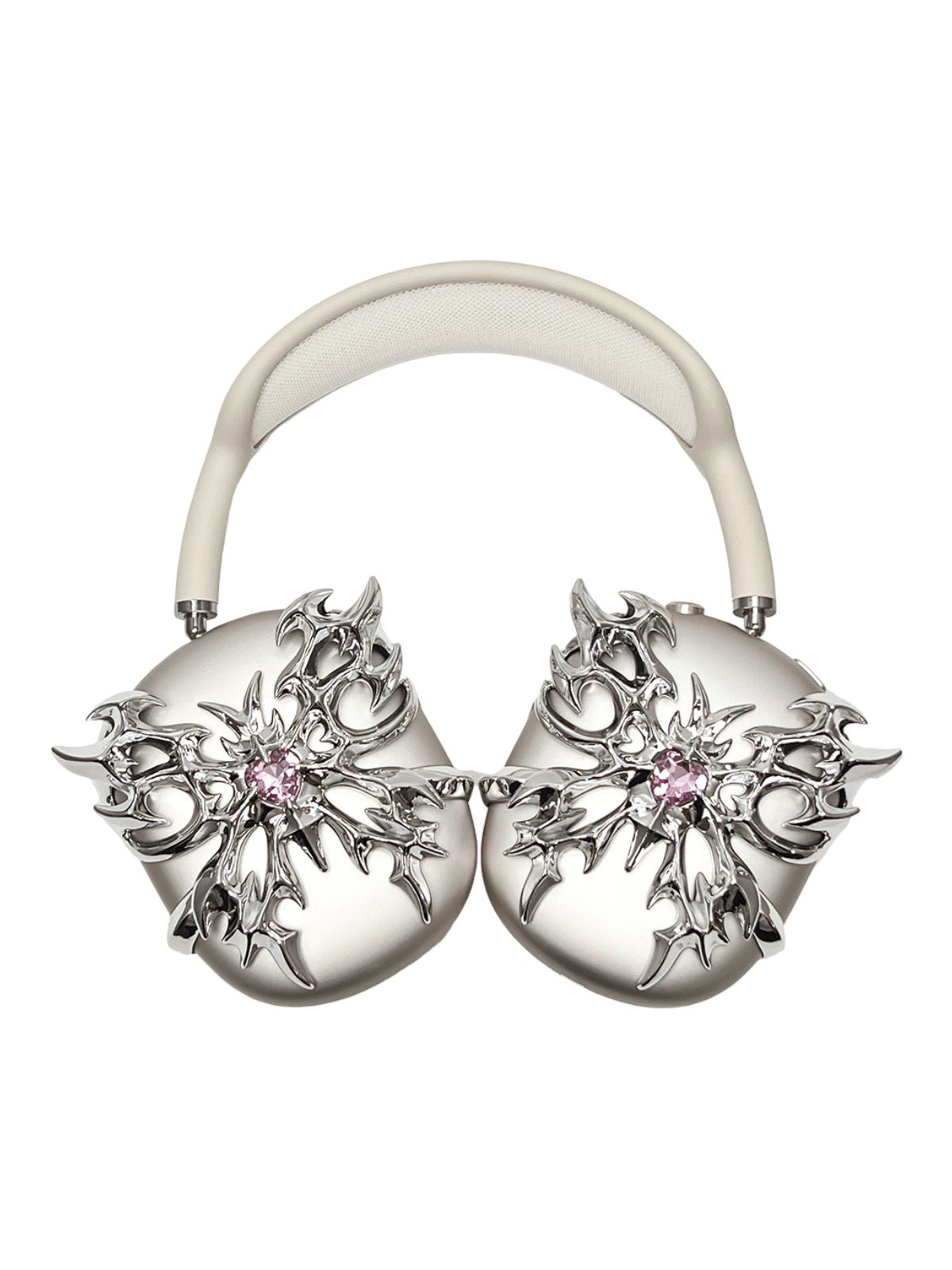 AirPods Max coque rigide décorative, protection gothique 3D, papillon cœur incrusté cristal, design original, accessoire luxe Apple, style artistique résine, modèle Padrionne - Accessoire AirPods Max - Argent