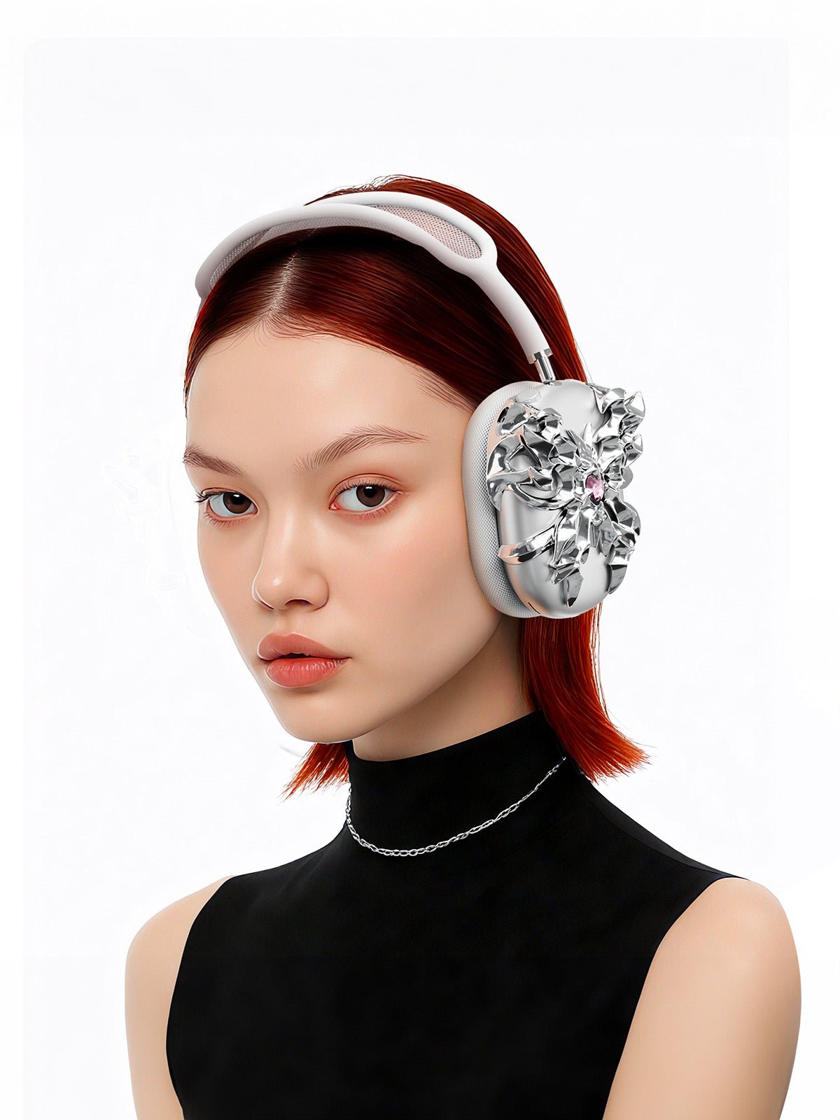 AirPods Max coque rigide décorative, protection gothique 3D, papillon cœur incrusté cristal, design original, accessoire luxe Apple, style artistique résine, modèle Padrionne - Accessoire AirPods Max - Argent