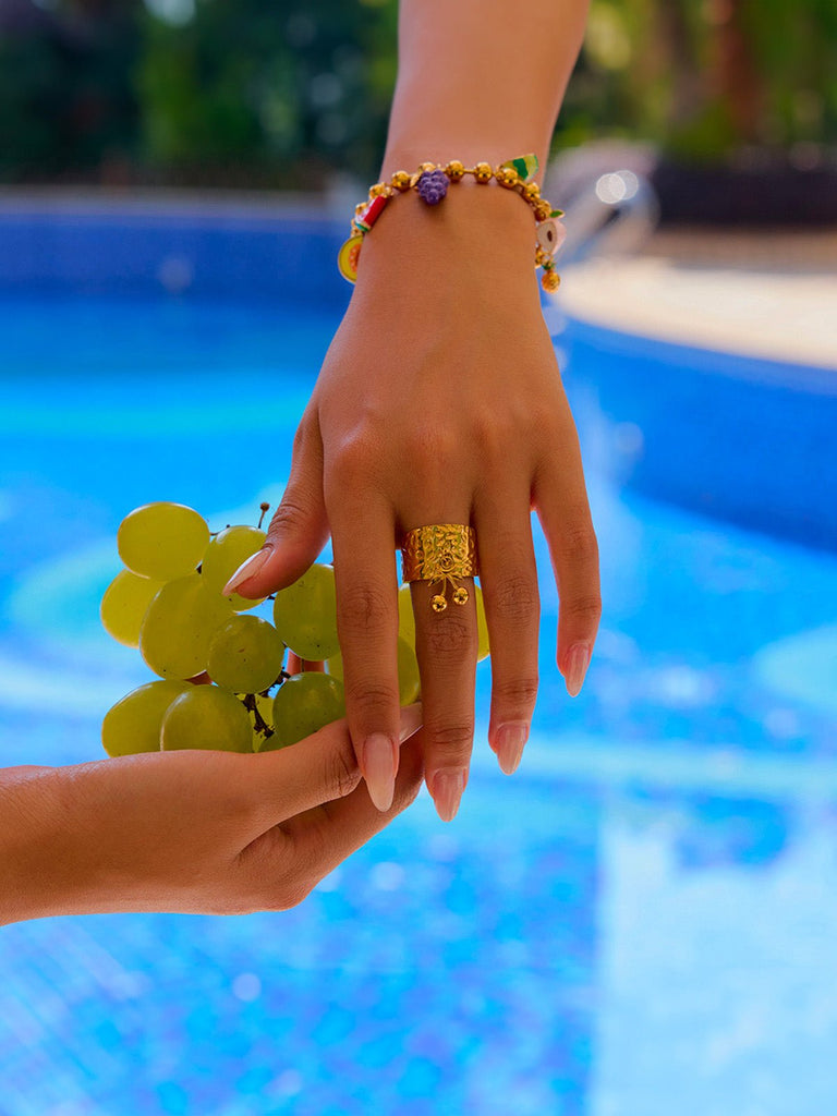Bague cerise dorée, acier inoxydable, anneau ouvert, texture martelée, bijou fantaisie, modèle Georgia - Bague - Or