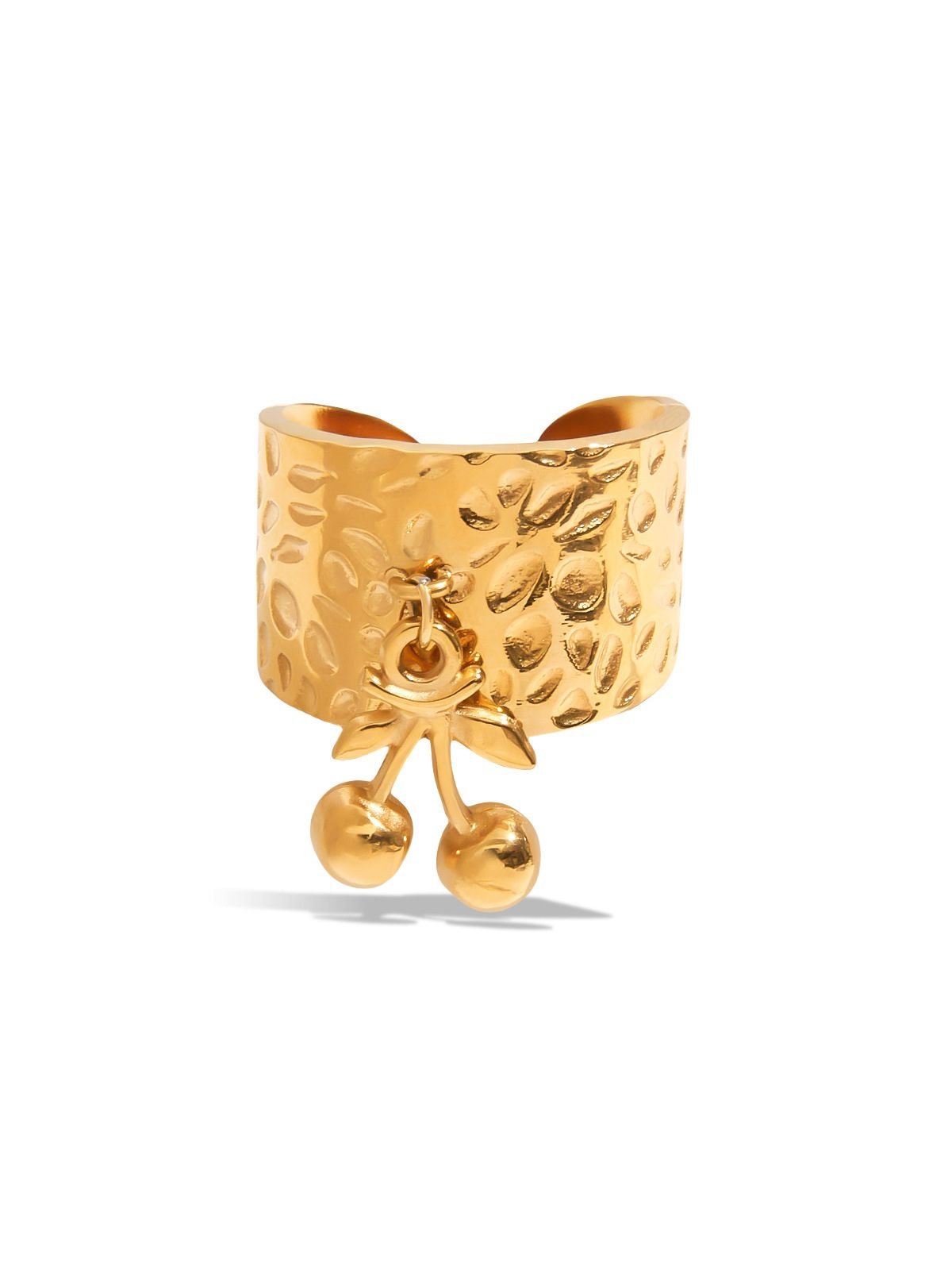 Bague cerise dorée, acier inoxydable, anneau ouvert, texture martelée, bijou fantaisie, modèle Georgia - Bague - Or