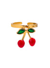 Bague cerises dorée, acier inoxydable, or 18K, émaillée rouge et vert, modèle Inaya - Bague - Or