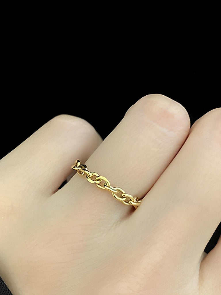 Bague chaîne femme, acier inoxydable or, anneau géométrique, style moderne, modèle Hannah - Bague - Or XXS