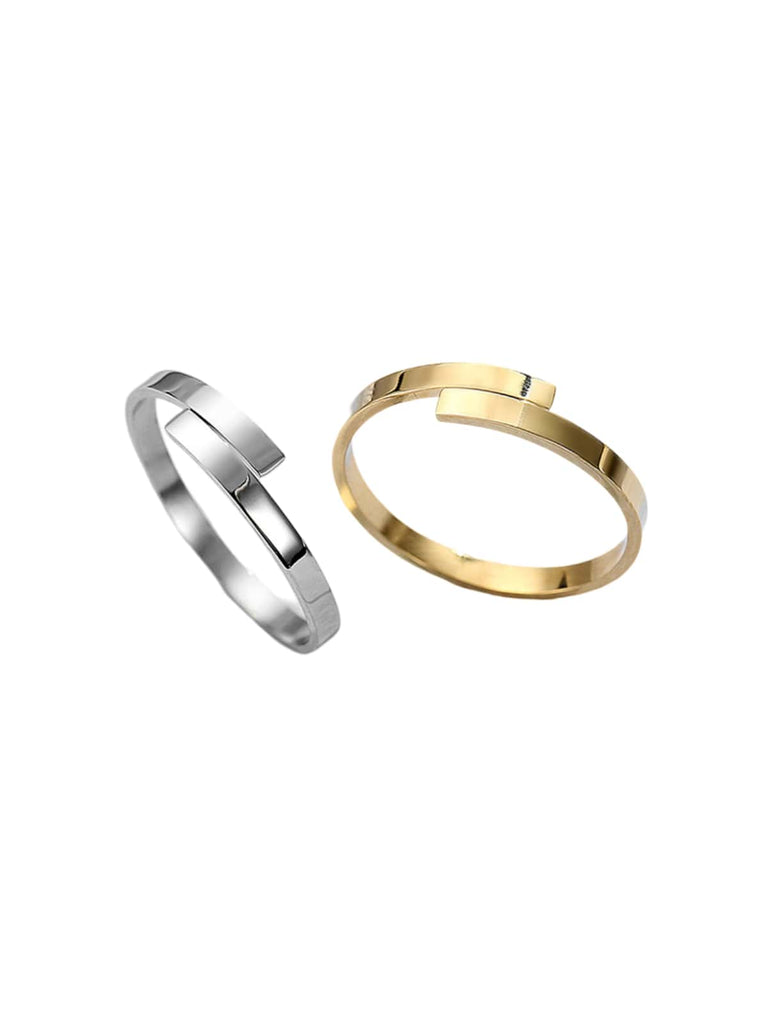 Bague couple acier inoxydable, ouverte géométrique, anneau ajustable poli, minimaliste dorée, moderne US7, modèle Louise - Bague - Or S