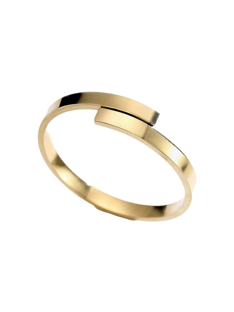 Bague couple acier inoxydable, ouverte géométrique, anneau ajustable poli, minimaliste dorée, moderne US7, modèle Louise - Bague - Or S
