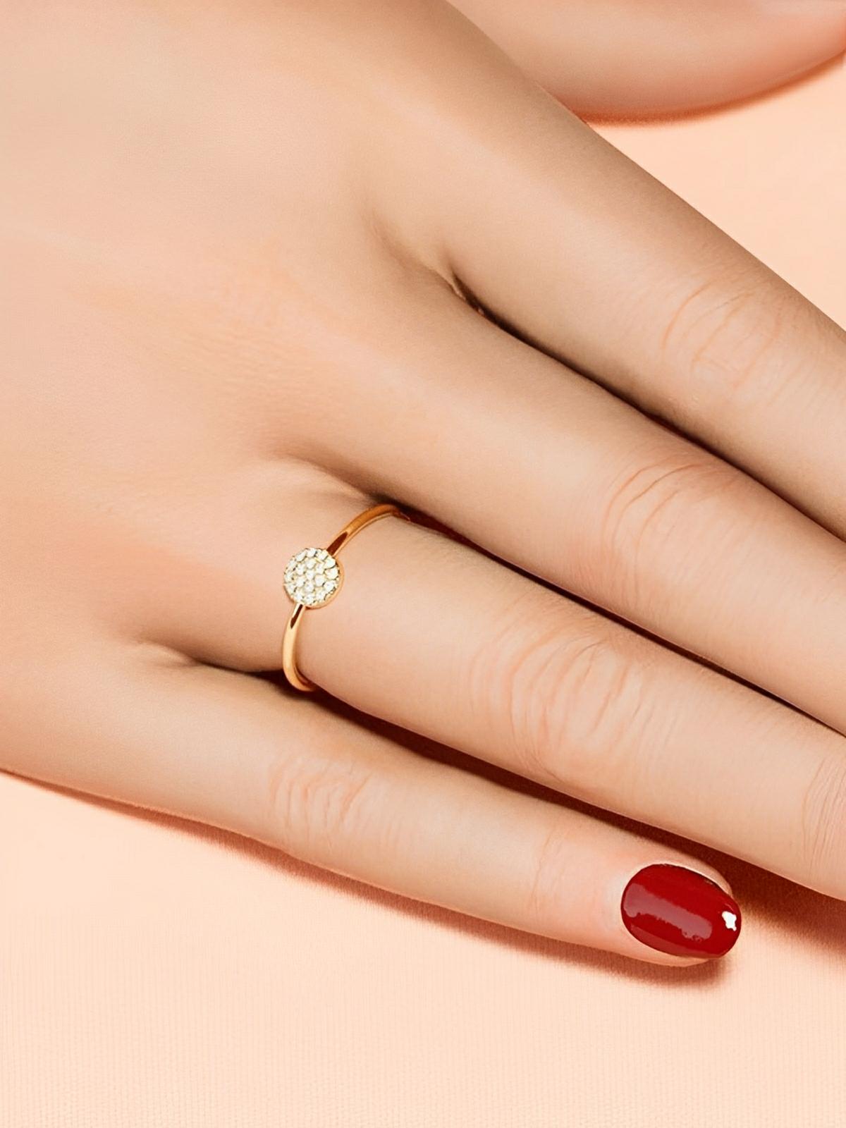 Bague couple dorée, acier inoxydable, zircon rond, anneau simple, or rose, modèle Henryka - Bague - Or XS