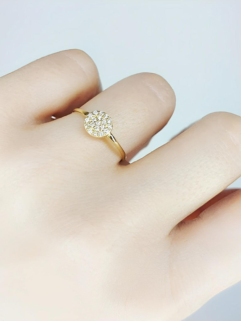 Bague couple dorée, acier inoxydable, zircon rond, anneau simple, or rose, modèle Henryka - Bague - Or XS