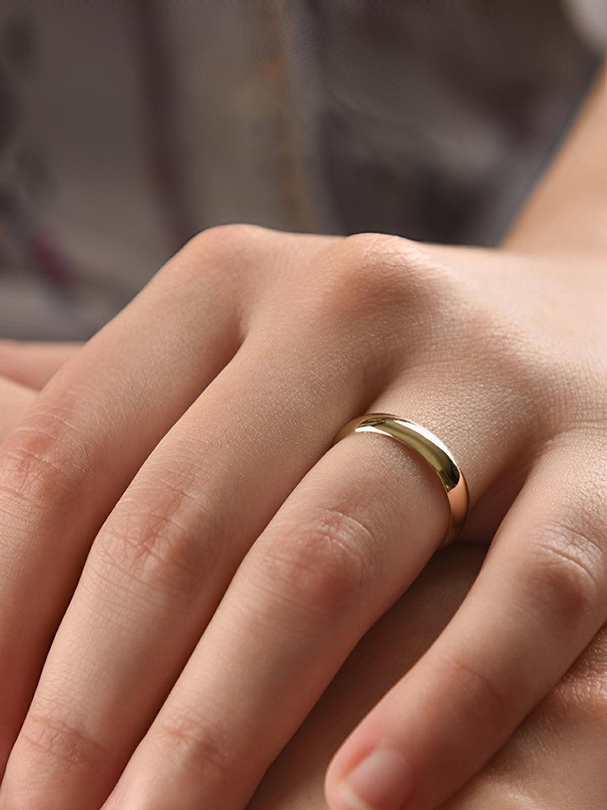 Bague couple minimaliste, acier inoxydable, plaqué or 14K, anneau géométrique, style moderne, modèle Jane - Bague - Or XXS