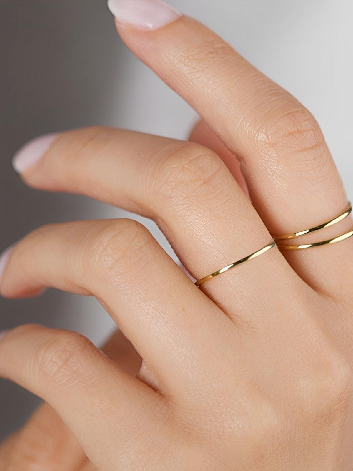 Bague couple minimaliste, acier inoxydable, plaqué or 14K, anneau géométrique, style moderne, modèle Jane - Bague - Or XXS