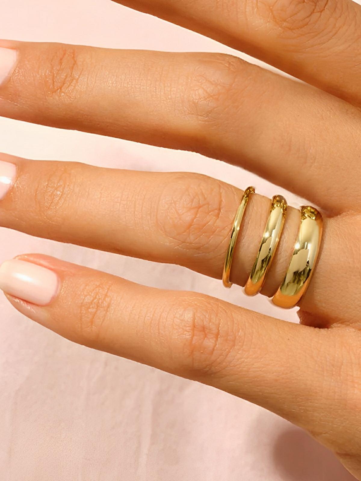 Bague couple minimaliste, acier inoxydable, plaqué or 14K, anneau géométrique, style moderne, modèle Jane - Bague - Or XXS