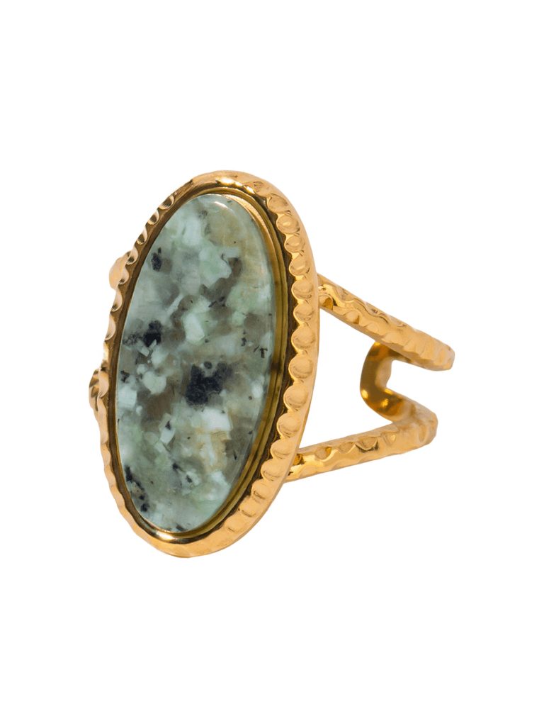 Bague en pierre naturelle colorée, et acier inoxydable, tendance, modèle Demira - Bague - Agate verte
