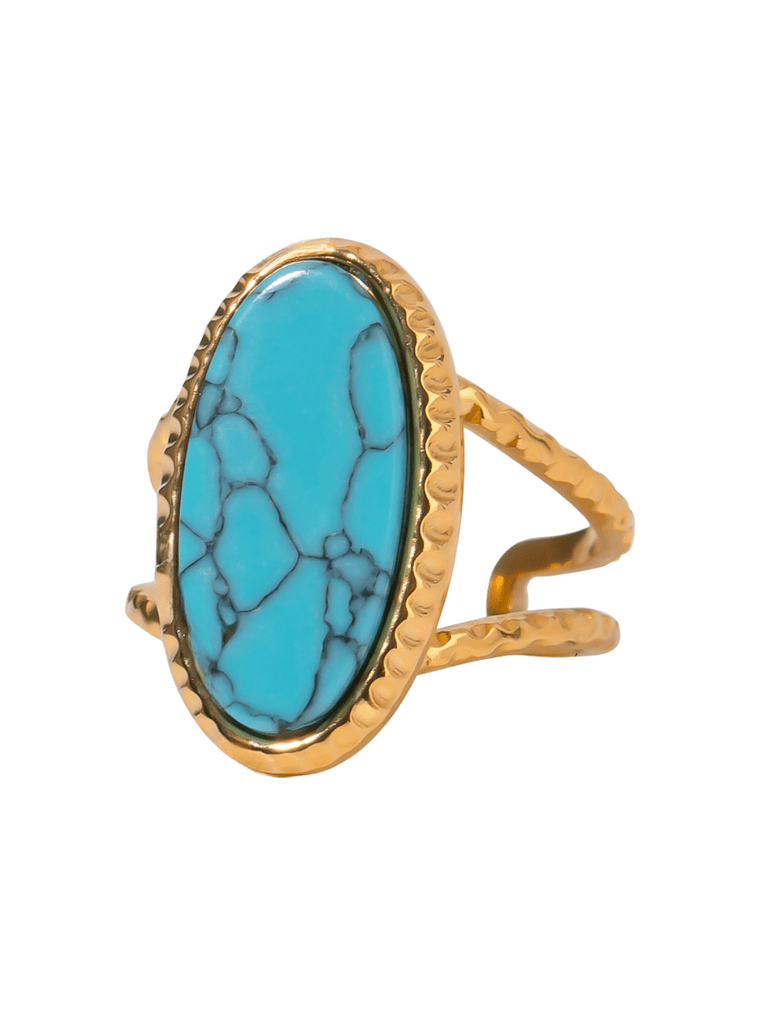 Bague en pierre naturelle colorée, et acier inoxydable, tendance, modèle Demira - Bague - Turquoise