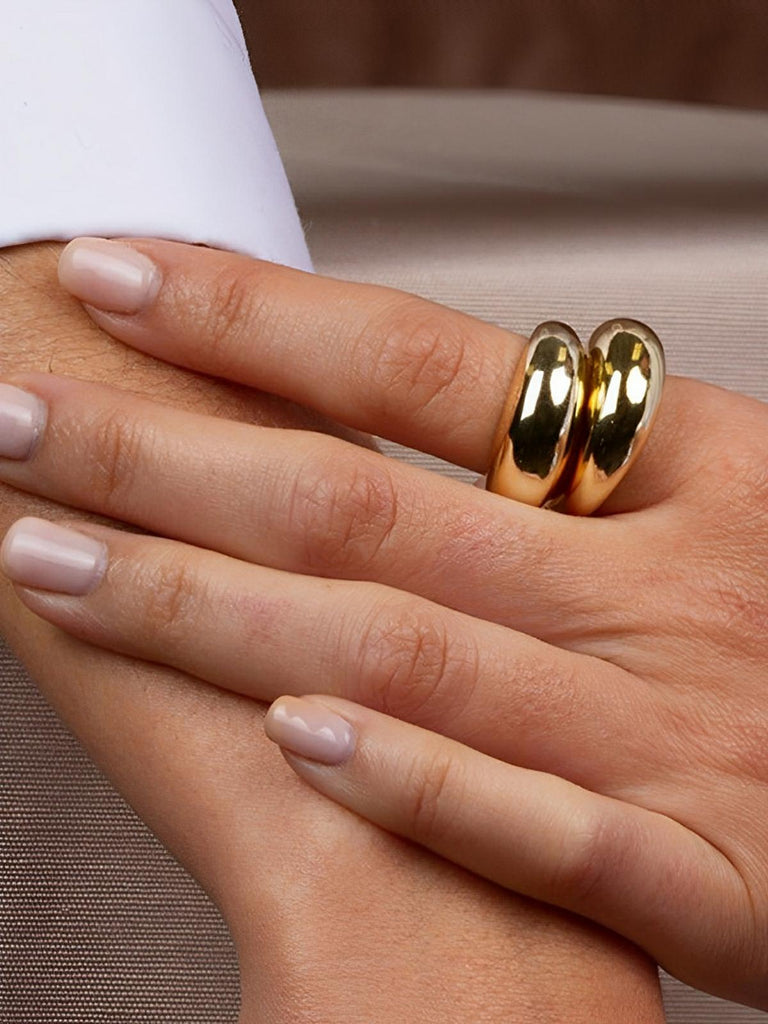 Bague femme acier inoxydable, design arc moderne, style géométrique, minimaliste chic, bijou quotidien, modèle Harini - Bague - Or XXS