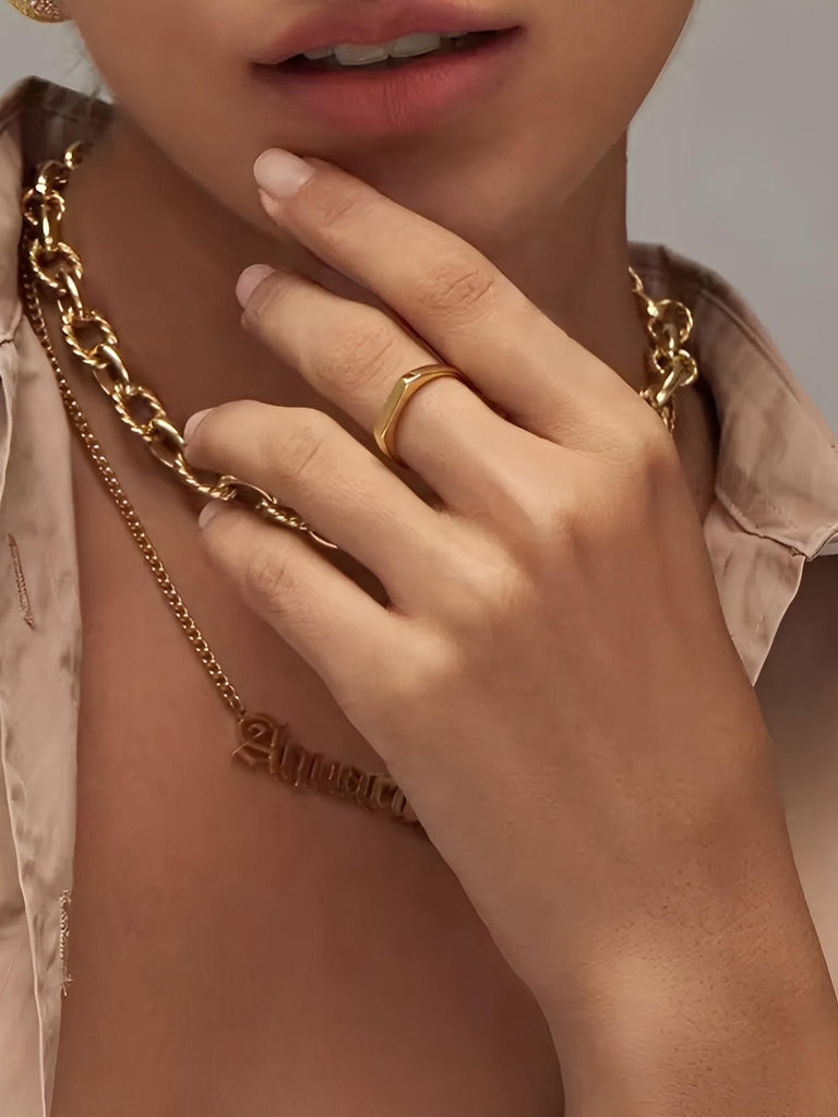 Bague femme géométrique, acier inoxydable, plaquée or 14K, design minimaliste, style moderne, modèle Ivane - Bague - Or XXS