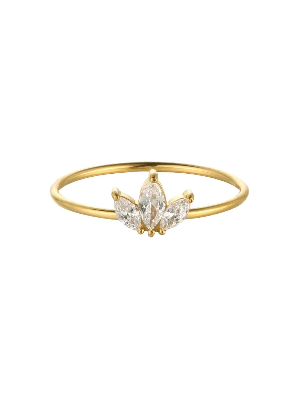 Bague fine dorée, motif floral, trèfle zircon scintillant, design ouvert, ajustable, modèle Goline - Bague - Or XS