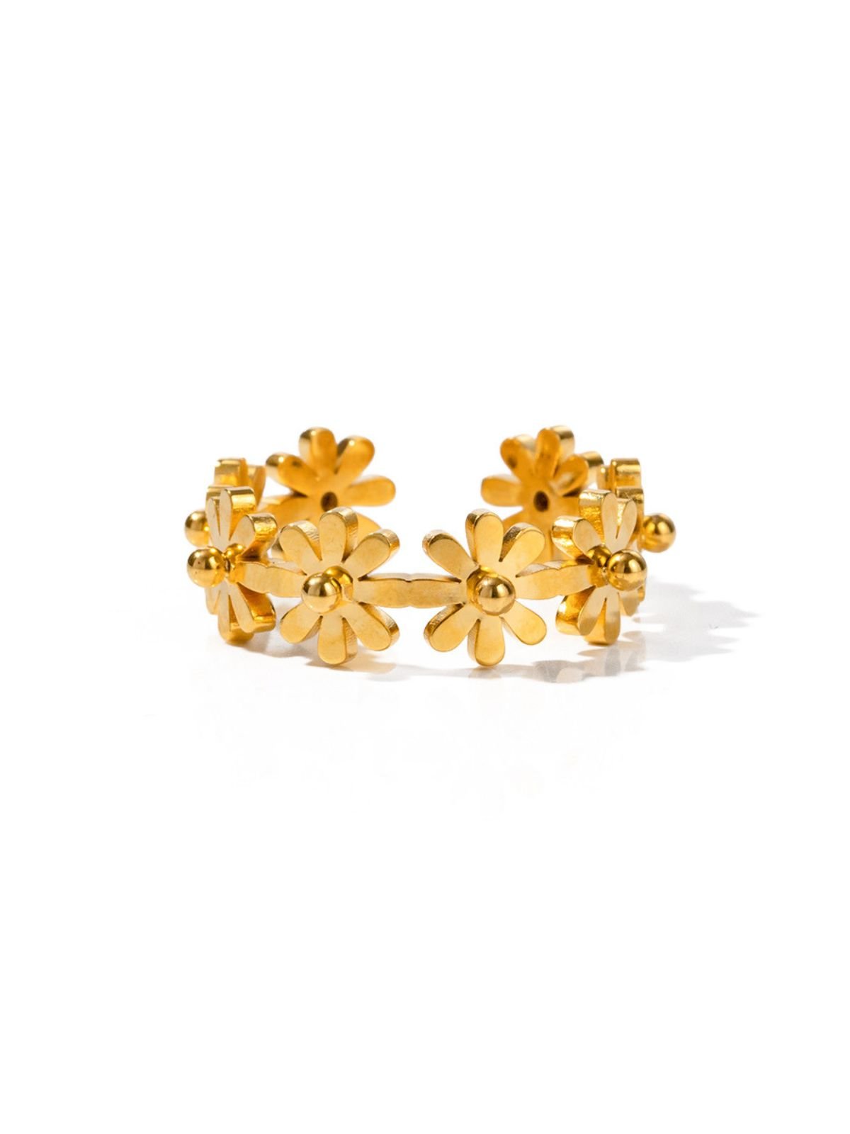 Bague fleur dorée, anneau ouvert réglable, acier inoxydable, bague florale femme, style printanier, modèle Kayta - Bague - Or