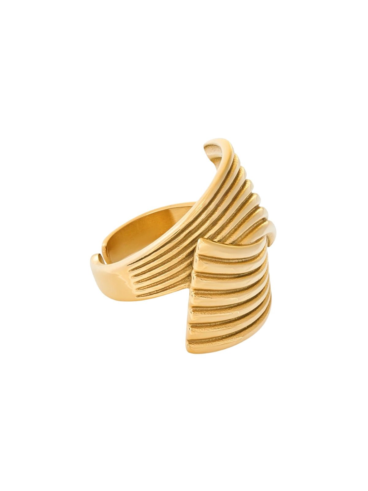Bague géométrique croisée, finition or 18K, design sculptural, acier titane, bague large femme, modèle Lizane - Bague - Or XS