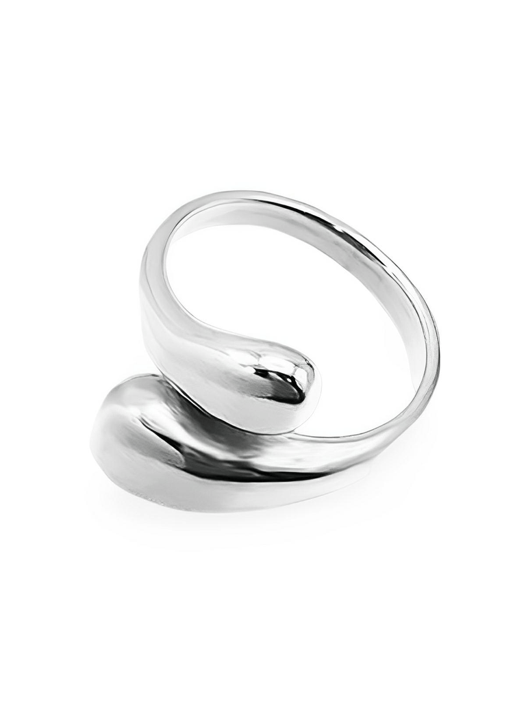 Bague ouverte en acier inoxydable, design goutte d'eau, finition or 18K, ajustable femme, style tendance, modèle Iris - Bague - Argent S